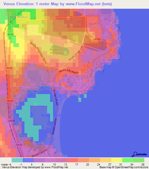 Venus,Romania Elevation Map