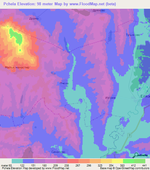 Pchela,Bulgaria Elevation Map