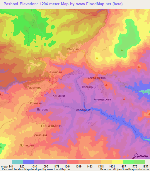 Pashovi,Bulgaria Elevation Map