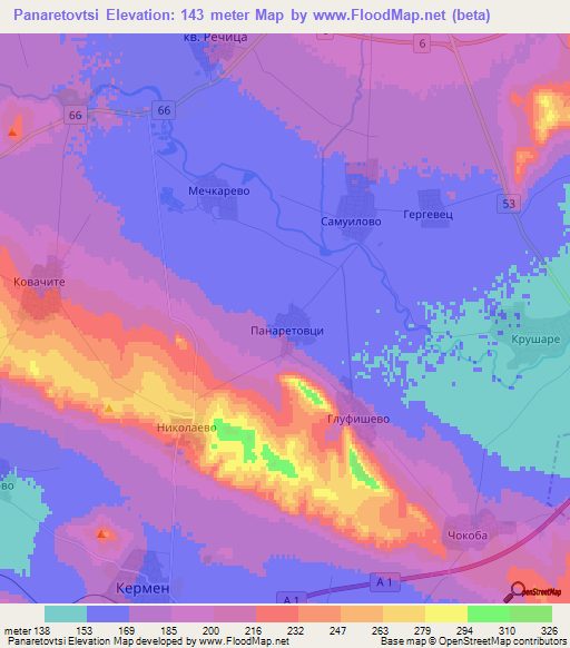 Panaretovtsi,Bulgaria Elevation Map