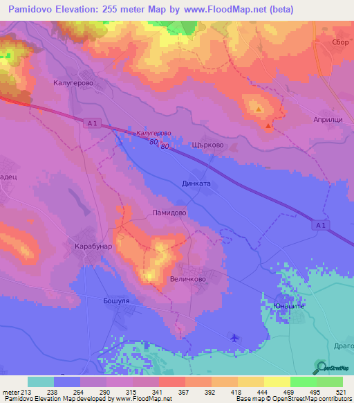 Pamidovo,Bulgaria Elevation Map