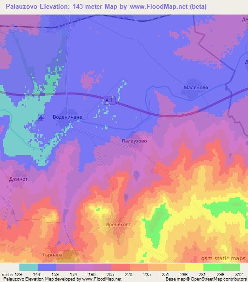 Palauzovo,Bulgaria Elevation Map