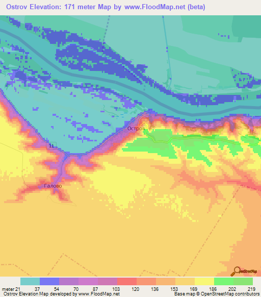 Ostrov,Bulgaria Elevation Map