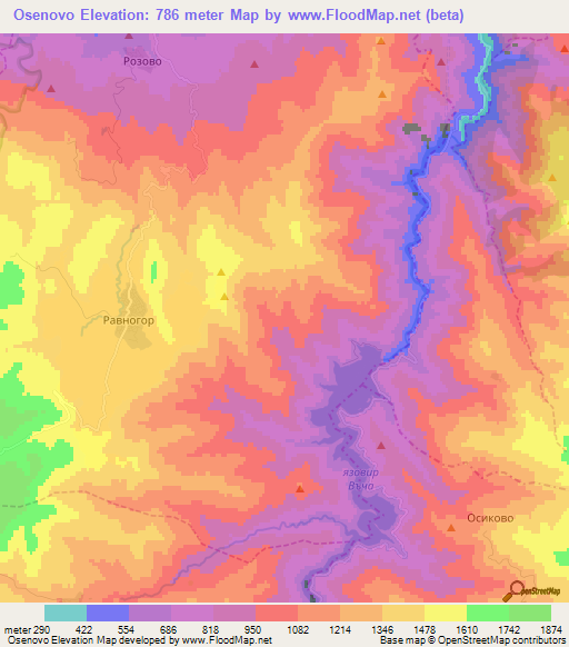 Osenovo,Bulgaria Elevation Map