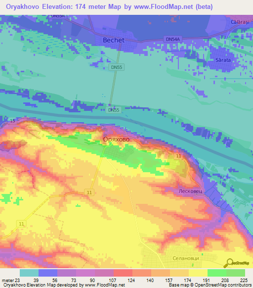 Oryakhovo,Bulgaria Elevation Map