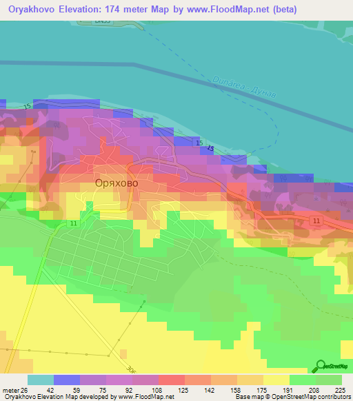 Oryakhovo,Bulgaria Elevation Map