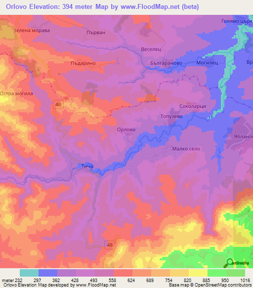 Orlovo,Bulgaria Elevation Map