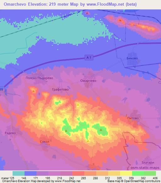 Omarchevo,Bulgaria Elevation Map