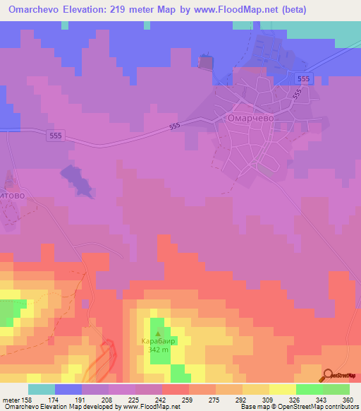 Omarchevo,Bulgaria Elevation Map