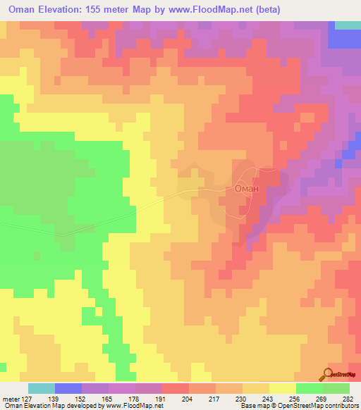 Oman,Bulgaria Elevation Map