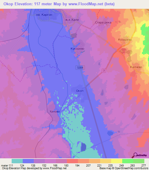 Okop,Bulgaria Elevation Map