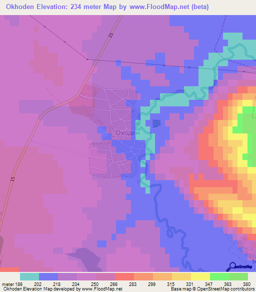 Okhoden,Bulgaria Elevation Map