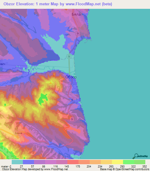 Obzor,Bulgaria Elevation Map