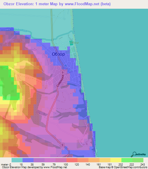 Obzor,Bulgaria Elevation Map