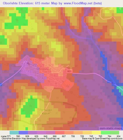 Oborishte,Bulgaria Elevation Map