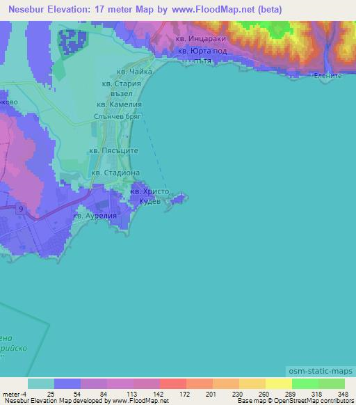 Nesebur,Bulgaria Elevation Map