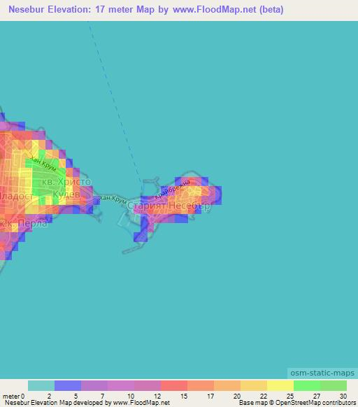 Nesebur,Bulgaria Elevation Map