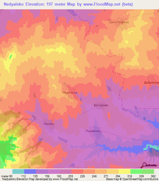 Nedyalsko,Bulgaria Elevation Map