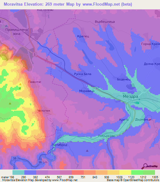 Moravitsa,Bulgaria Elevation Map