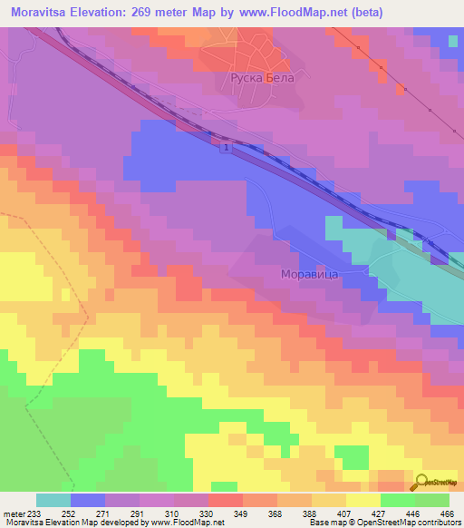 Moravitsa,Bulgaria Elevation Map