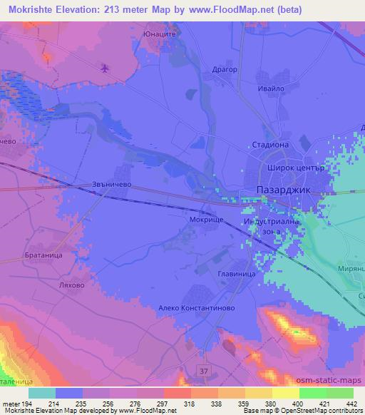 Mokrishte,Bulgaria Elevation Map