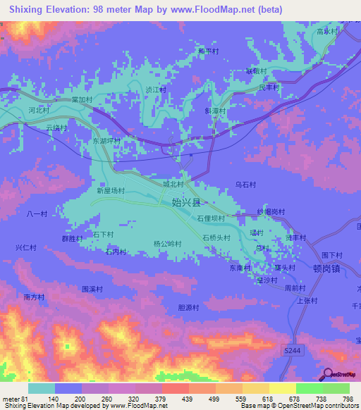 Shixing,China Elevation Map