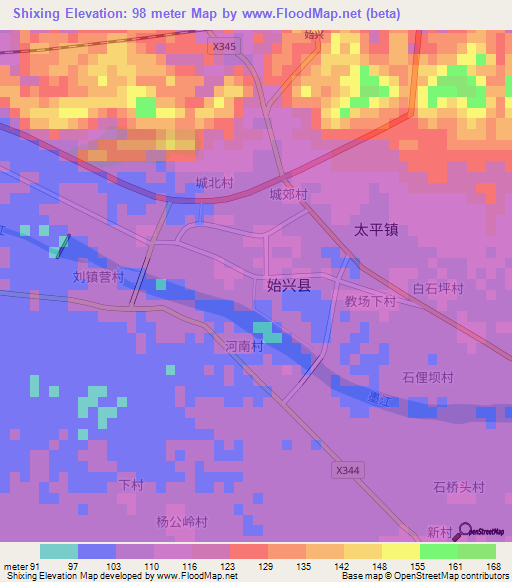 Shixing,China Elevation Map