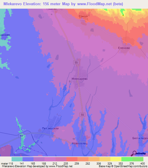 Mlekarevo,Bulgaria Elevation Map