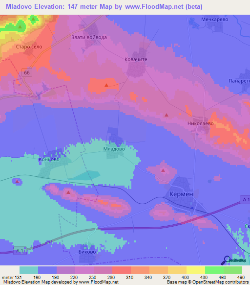 Mladovo,Bulgaria Elevation Map