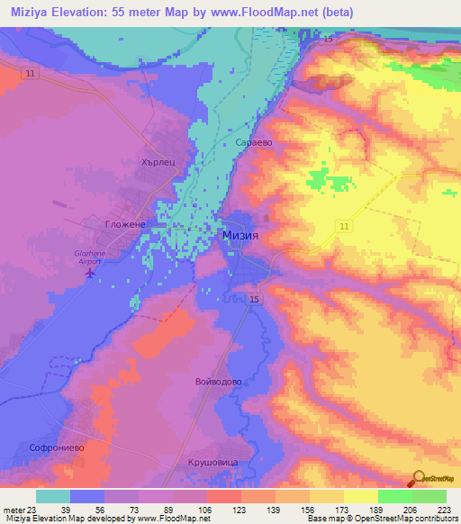 Miziya,Bulgaria Elevation Map