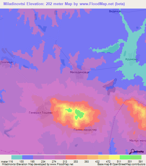 Miladinovtsi,Bulgaria Elevation Map