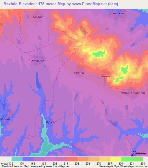 Mezhda,Bulgaria Elevation Map