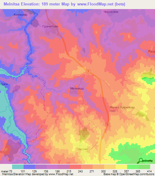 Melnitsa,Bulgaria Elevation Map