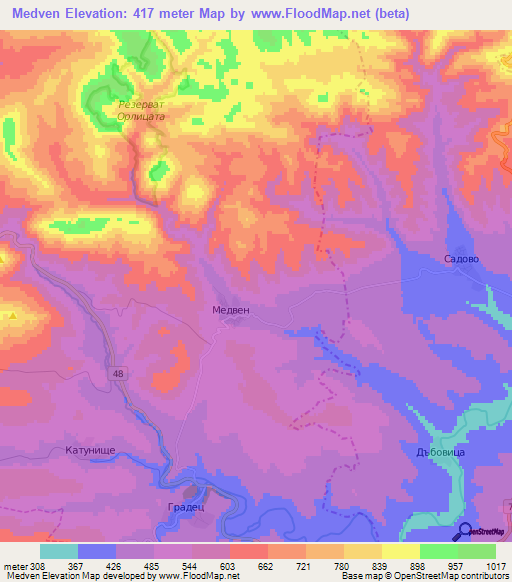 Medven,Bulgaria Elevation Map