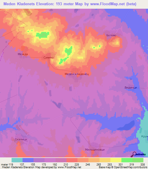 Meden Kladenets,Bulgaria Elevation Map