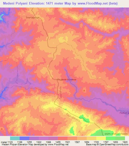 Medeni Polyani,Bulgaria Elevation Map