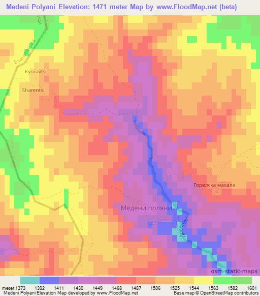 Medeni Polyani,Bulgaria Elevation Map