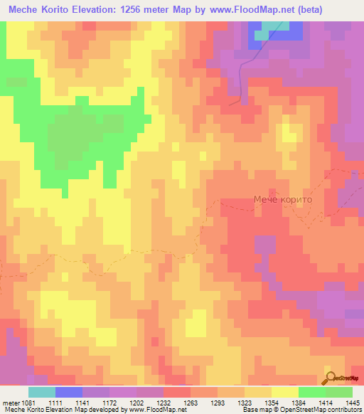 Meche Korito,Bulgaria Elevation Map