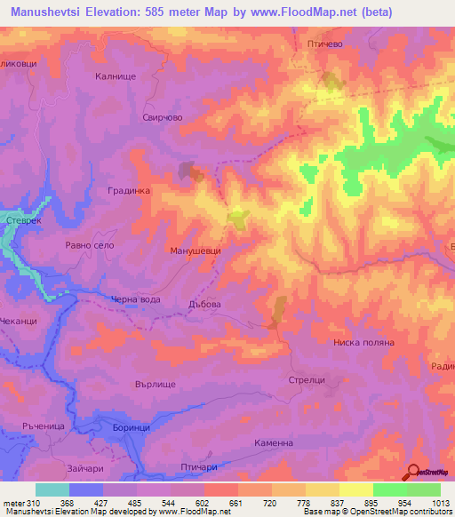 Manushevtsi,Bulgaria Elevation Map