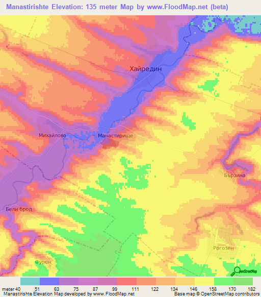 Manastirishte,Bulgaria Elevation Map