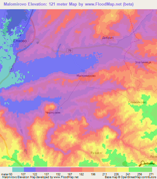 Malomirovo,Bulgaria Elevation Map