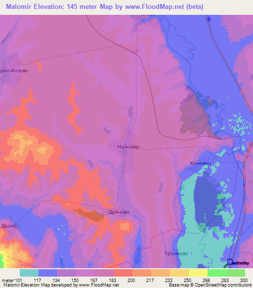 Malomir,Bulgaria Elevation Map