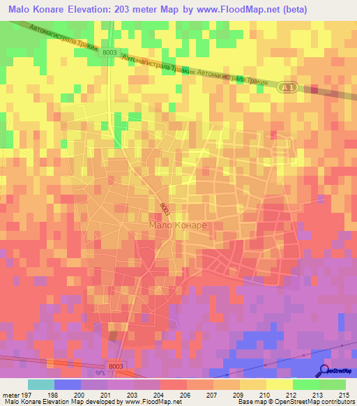 Malo Konare,Bulgaria Elevation Map