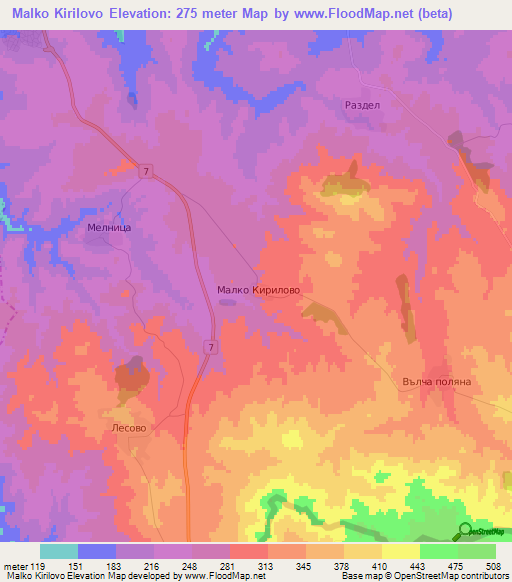 Malko Kirilovo,Bulgaria Elevation Map