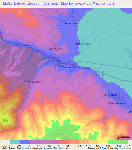 Malko Belovo,Bulgaria Elevation Map