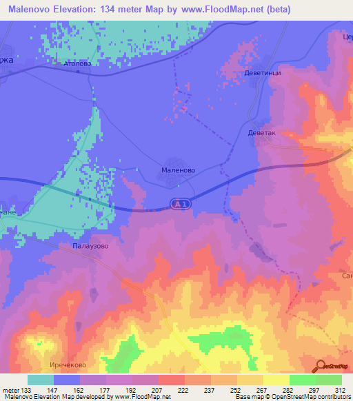 Malenovo,Bulgaria Elevation Map