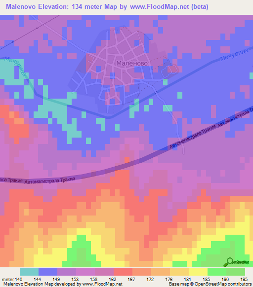 Malenovo,Bulgaria Elevation Map