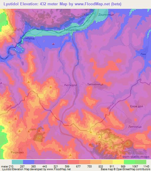 Lyutidol,Bulgaria Elevation Map