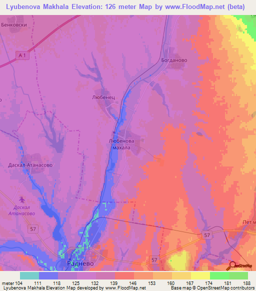 Lyubenova Makhala,Bulgaria Elevation Map