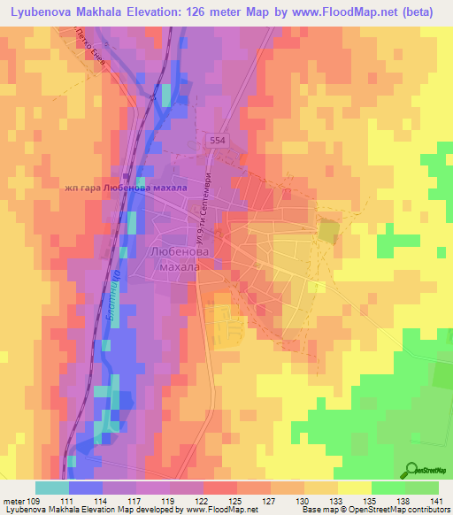 Lyubenova Makhala,Bulgaria Elevation Map